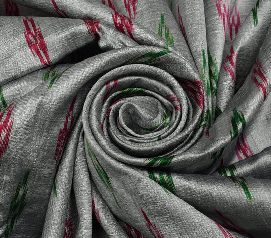 Sushila Vintage Gray Saree Pure Silk Hand Woven Ikat Patola Sari Craft Fabric