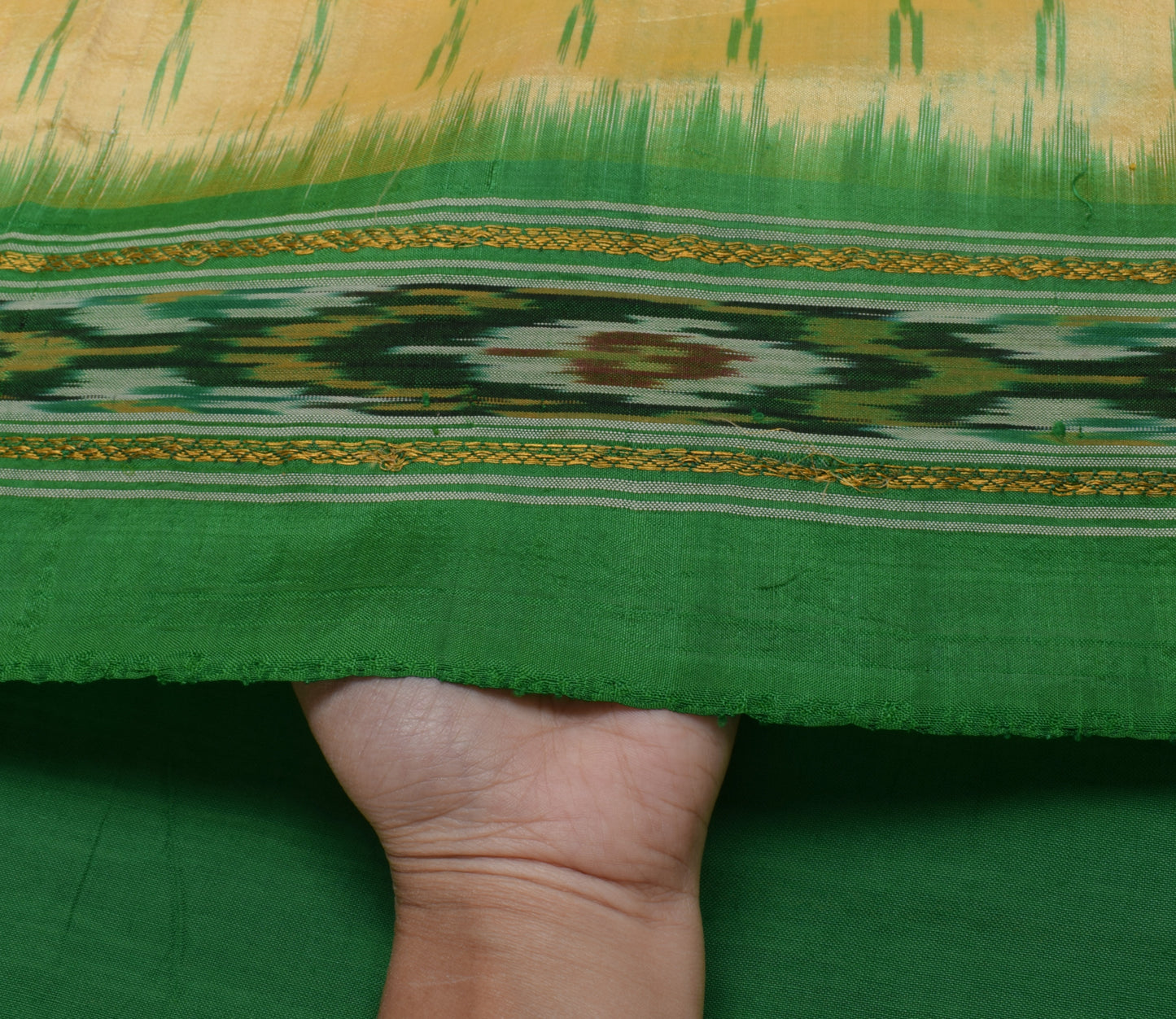 Sushila Vintage Cream Saree Pure Silk Hand Woven Ikat Patola Sari Craft Fabric