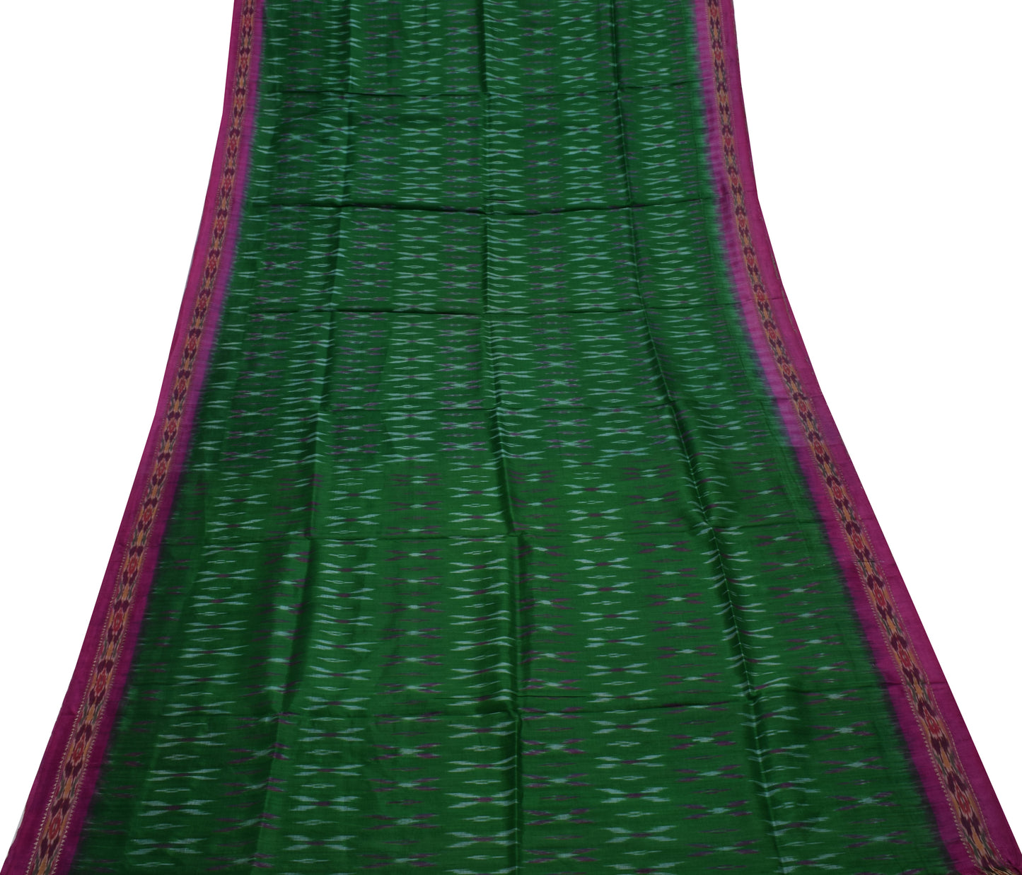 Sushila Vintage Green Saree Pure Silk Hand Woven Ikat Patola Sari Craft Fabric