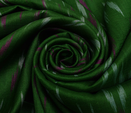 Sushila Vintage Green Saree Pure Silk Hand Woven Ikat Patola Sari Craft Fabric