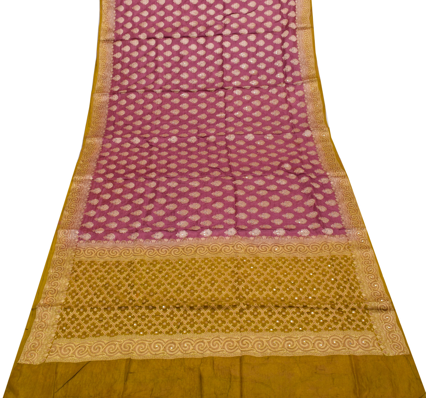 Sushila Vintage Indian Saree 100% Pure Silk Woven Floral Sari Craft Sari Fabric