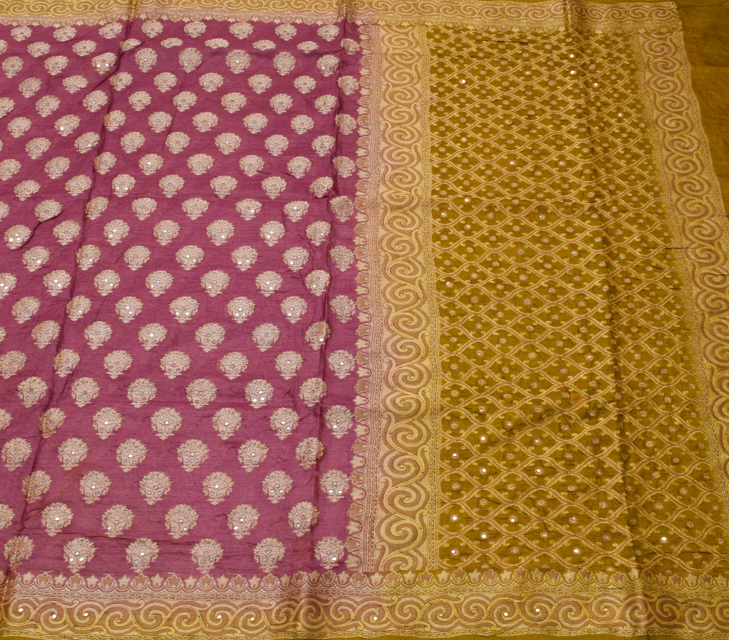 Sushila Vintage Indian Saree 100% Pure Silk Woven Floral Sari Craft Sari Fabric