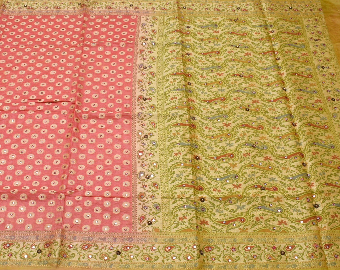 Sushila Vintage Indian Peach Saree 100% Pure Silk Woven Sari Craft 5 Yard Fabric