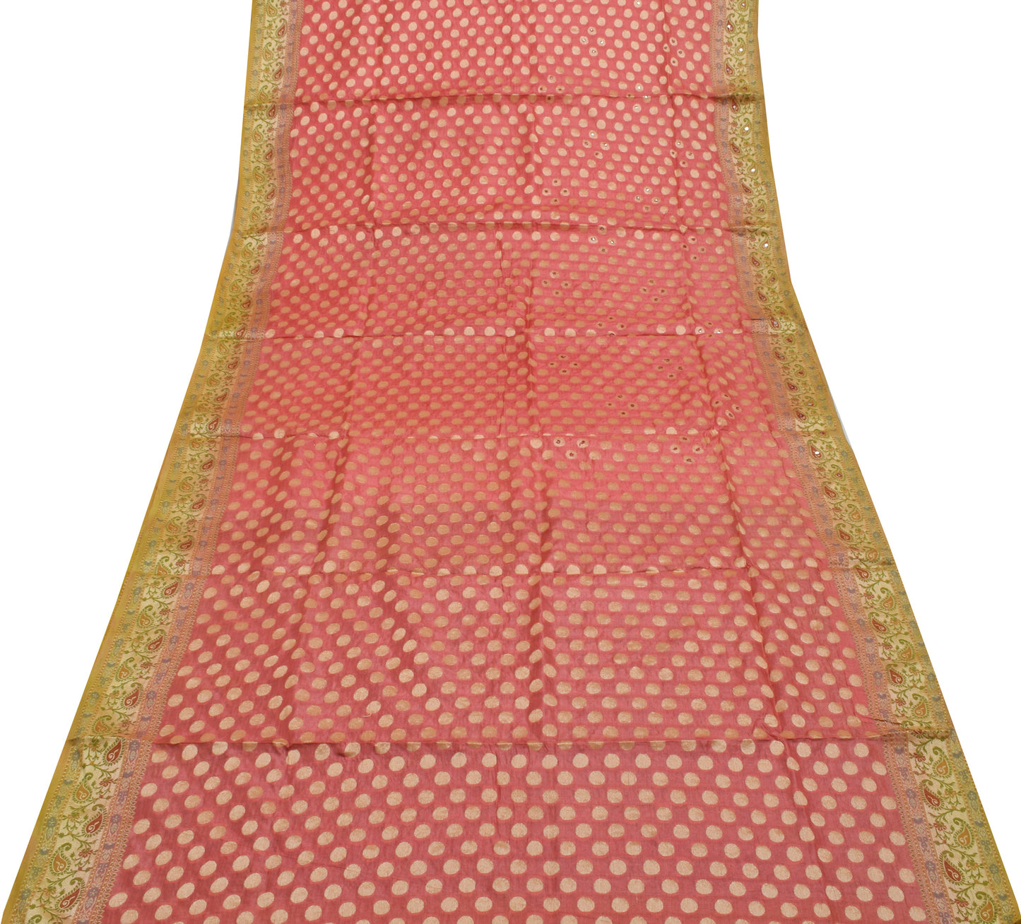 Sushila Vintage Indian Peach Saree 100% Pure Silk Woven Sari Craft 5 Yard Fabric