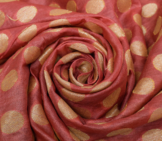 Sushila Vintage Indian Peach Saree 100% Pure Silk Woven Sari Craft 5 Yard Fabric