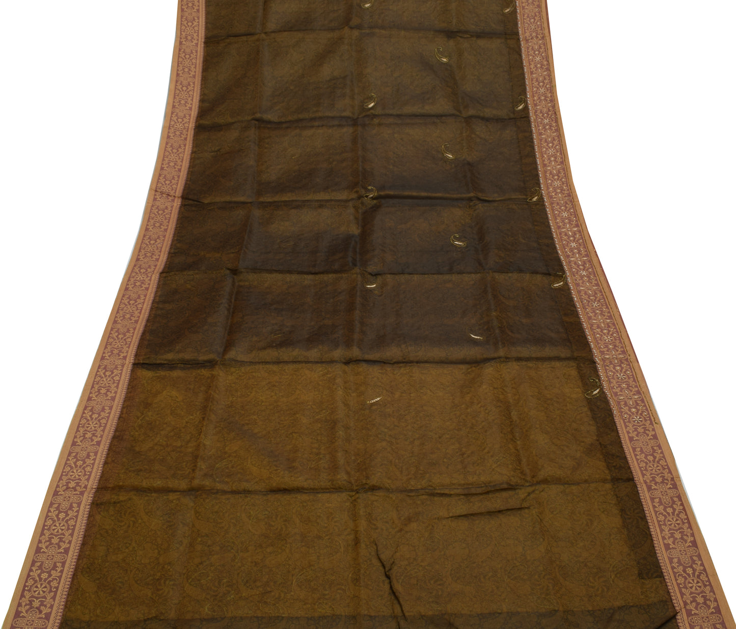 Sushila Vintage Indian Green Saree Pure Silk Woven Paisley Sari Craft Fabric