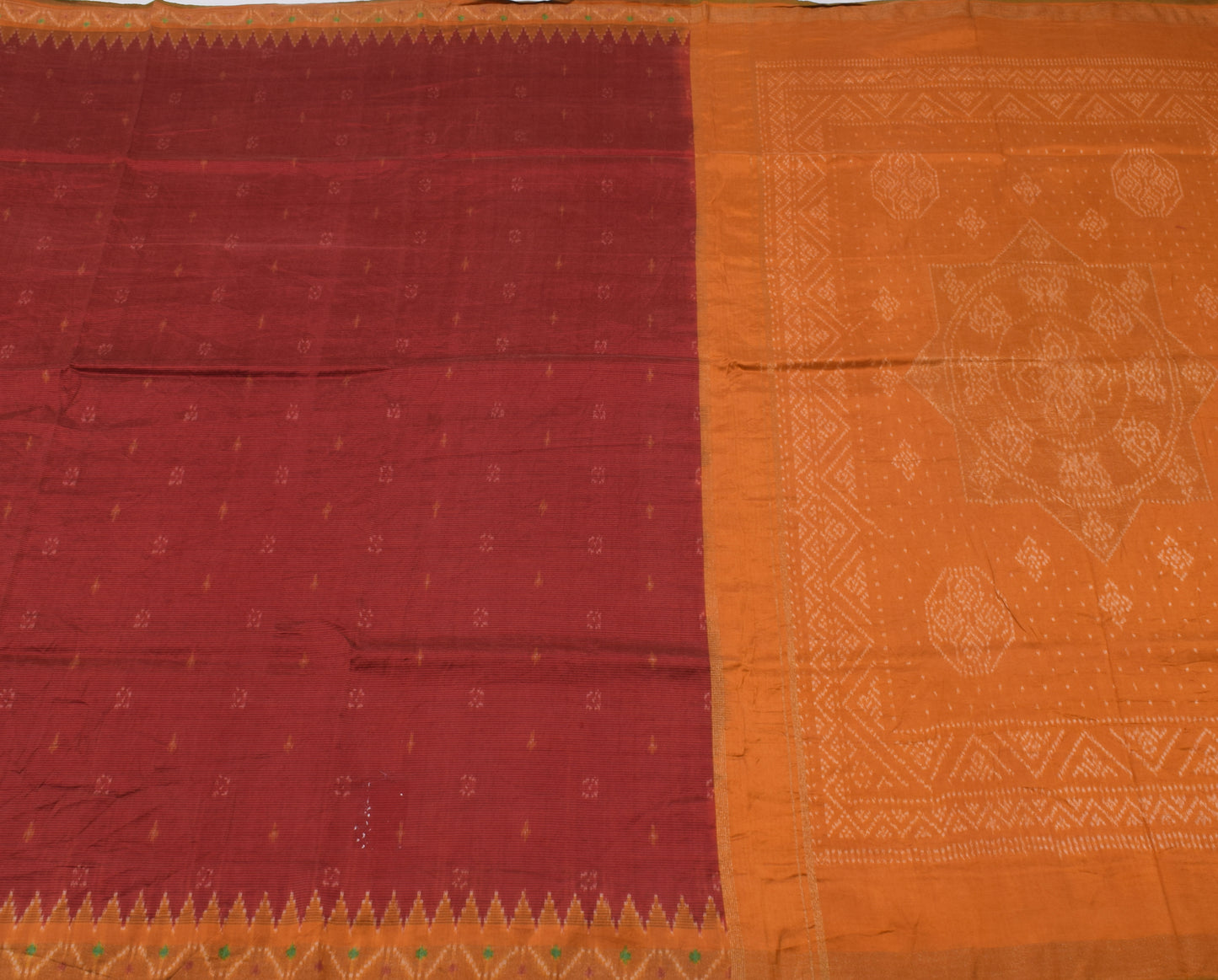 Sushila Vintage Maroon Saree Pure Silk Hand Woven Ikat Patola Sari Craft Fabric