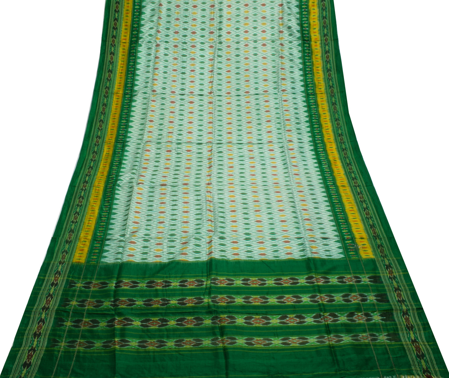 Sushila Vintage Indian Saree Pure Silk Hand Woven Ikat Patola Sari Craft Fabric