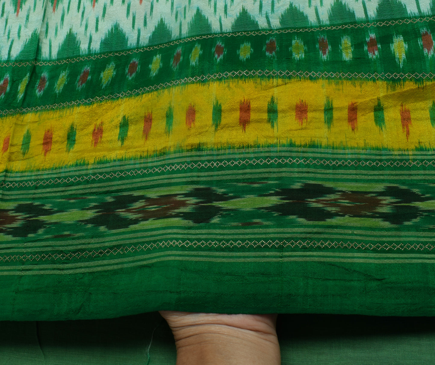 Sushila Vintage Indian Saree Pure Silk Hand Woven Ikat Patola Sari Craft Fabric