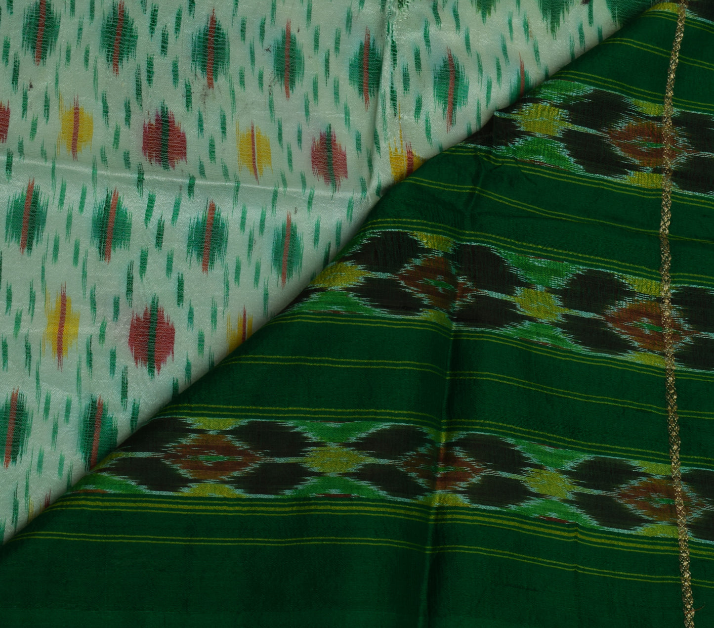 Sushila Vintage Indian Saree Pure Silk Hand Woven Ikat Patola Sari Craft Fabric