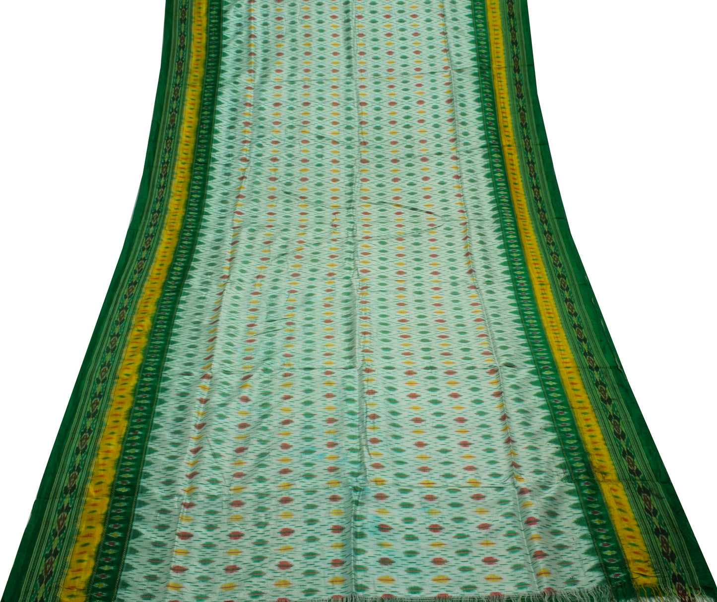Sushila Vintage Indian Saree Pure Silk Hand Woven Ikat Patola Sari Craft Fabric