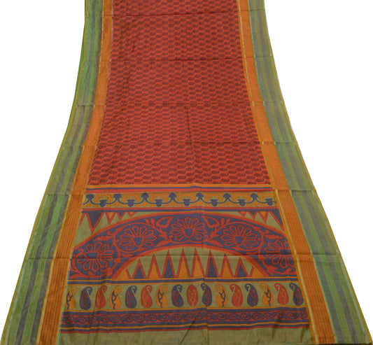 Sushila Vintage Woven Saree Blend Silk Printed Paisley Sari Craft 5 Yard Fabric