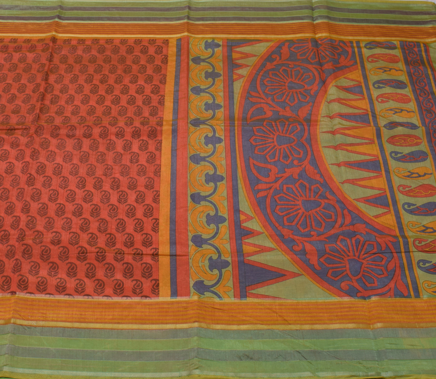 Sushila Vintage Woven Saree Blend Silk Printed Paisley Sari Craft 5 Yard Fabric