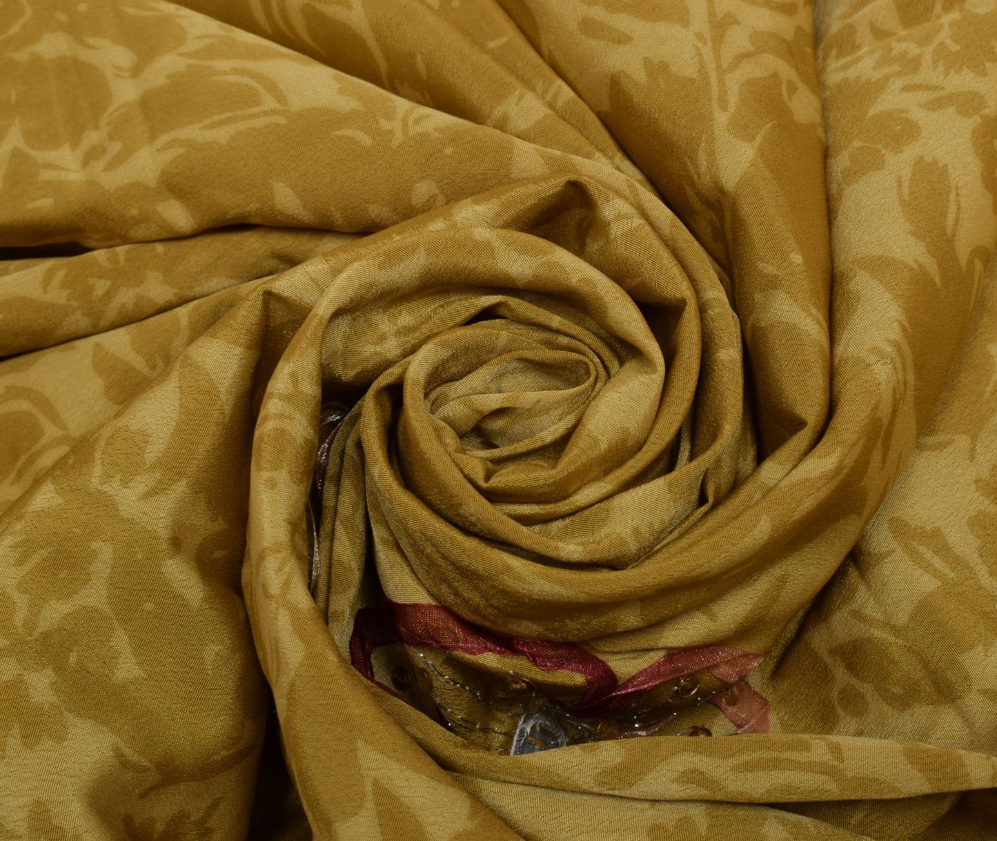 Sushila Vintage Green Saree Blend Crepe Silk Hand Beaded & Printed Sari Fabric