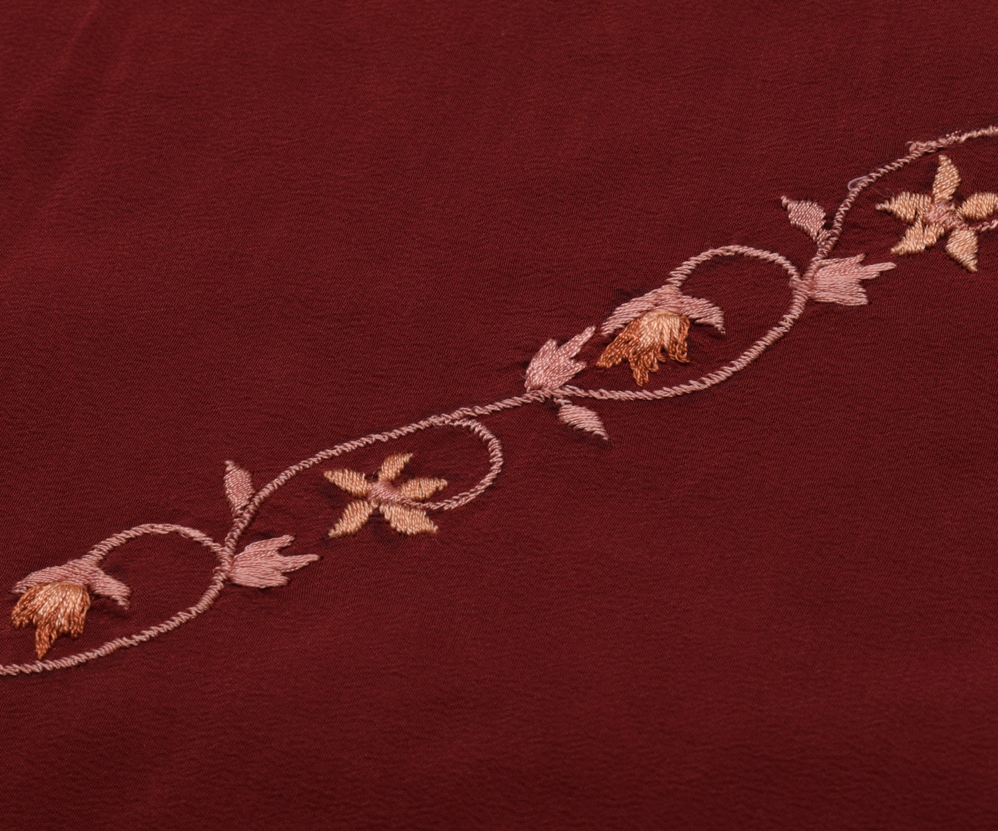 Sushila Vintage Maroon Saree Pure Crepe Silk Embroidered Floral Sari Fabric