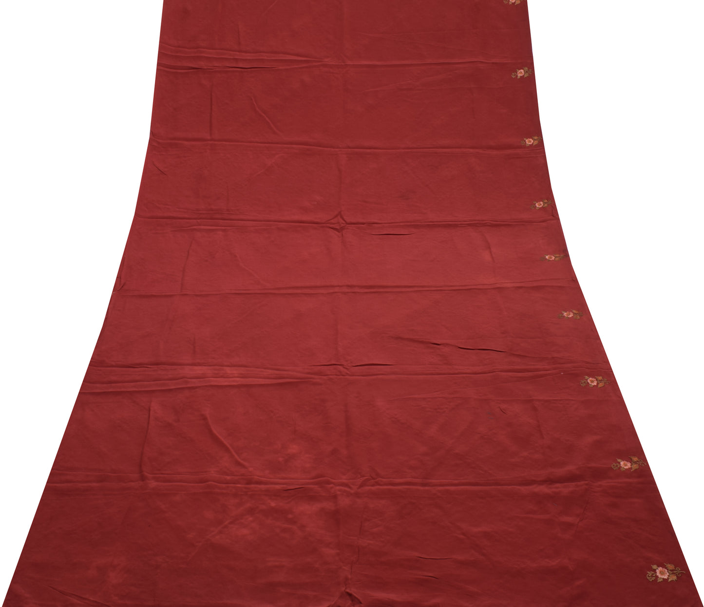 Sushila Vintage Maroon Saree Pure Crepe Silk Embroidered Floral Sari Fabric
