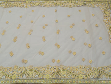 Sushila Vintage Indian Cream Saree Net Mesh Embroidered Floral Sari Craft Fabric