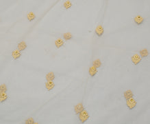 Sushila Vintage Indian Cream Saree Net Mesh Embroidered Floral Sari Craft Fabric