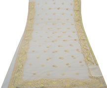 Sushila Vintage Indian Cream Saree Net Mesh Embroidered Floral Sari Craft Fabric