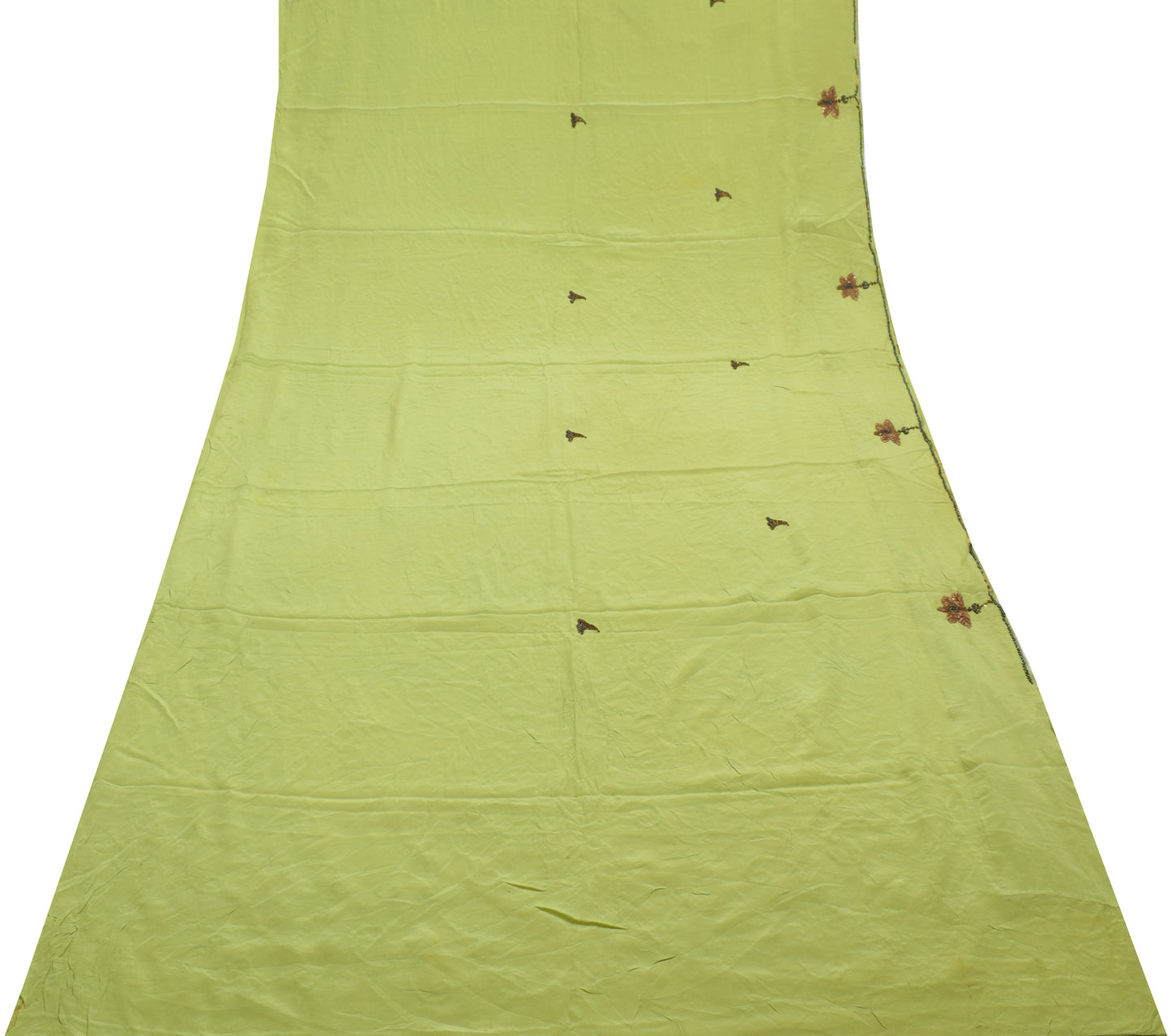 Sushila Vintage Green Saree Pure Crepe Silk Glass Beads Embellish Floral Sari Craft Fabric