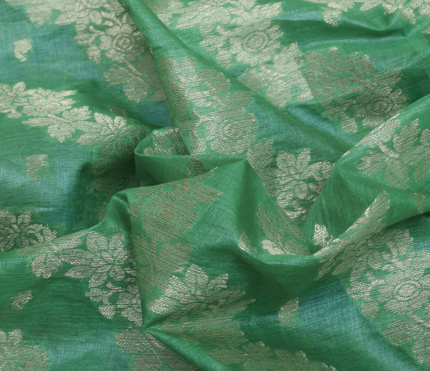 Sushila Vintage Aqua Green Saree Pure Silk Woven Floral Sari Craft 5 YD Fabric