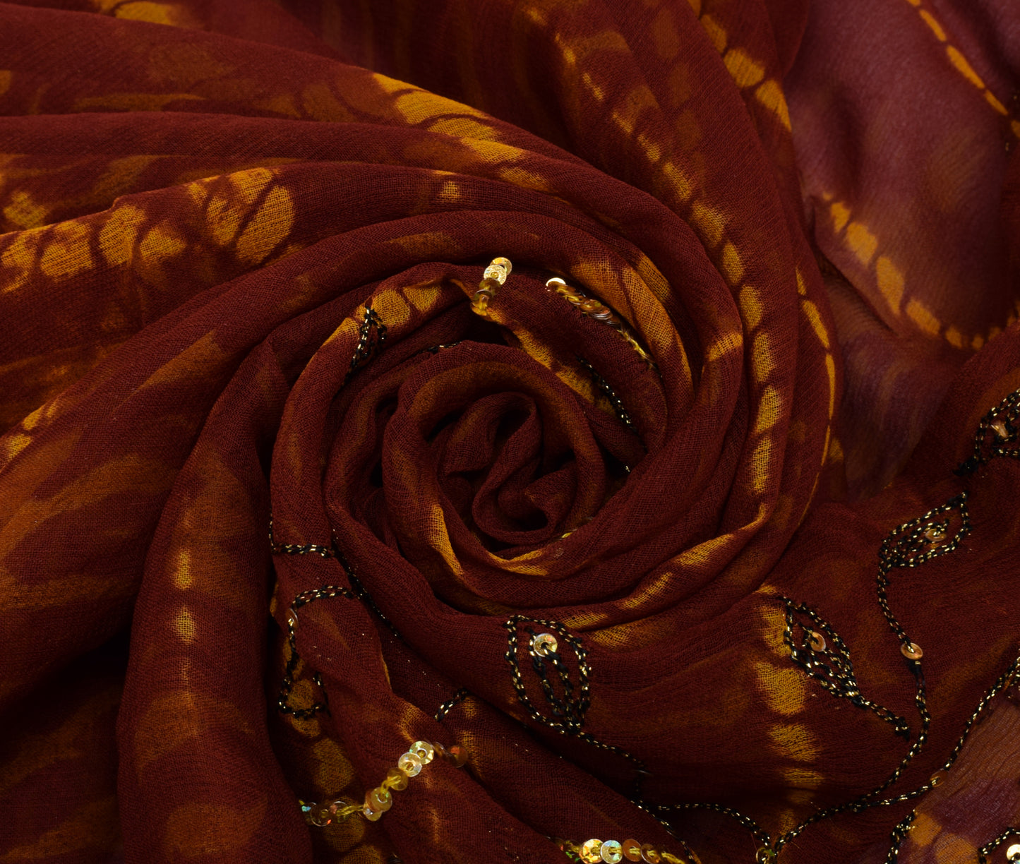 Sushila Vintage Mustard Saree Pure Georgette Silk Embroidered Sari Craft Fabric