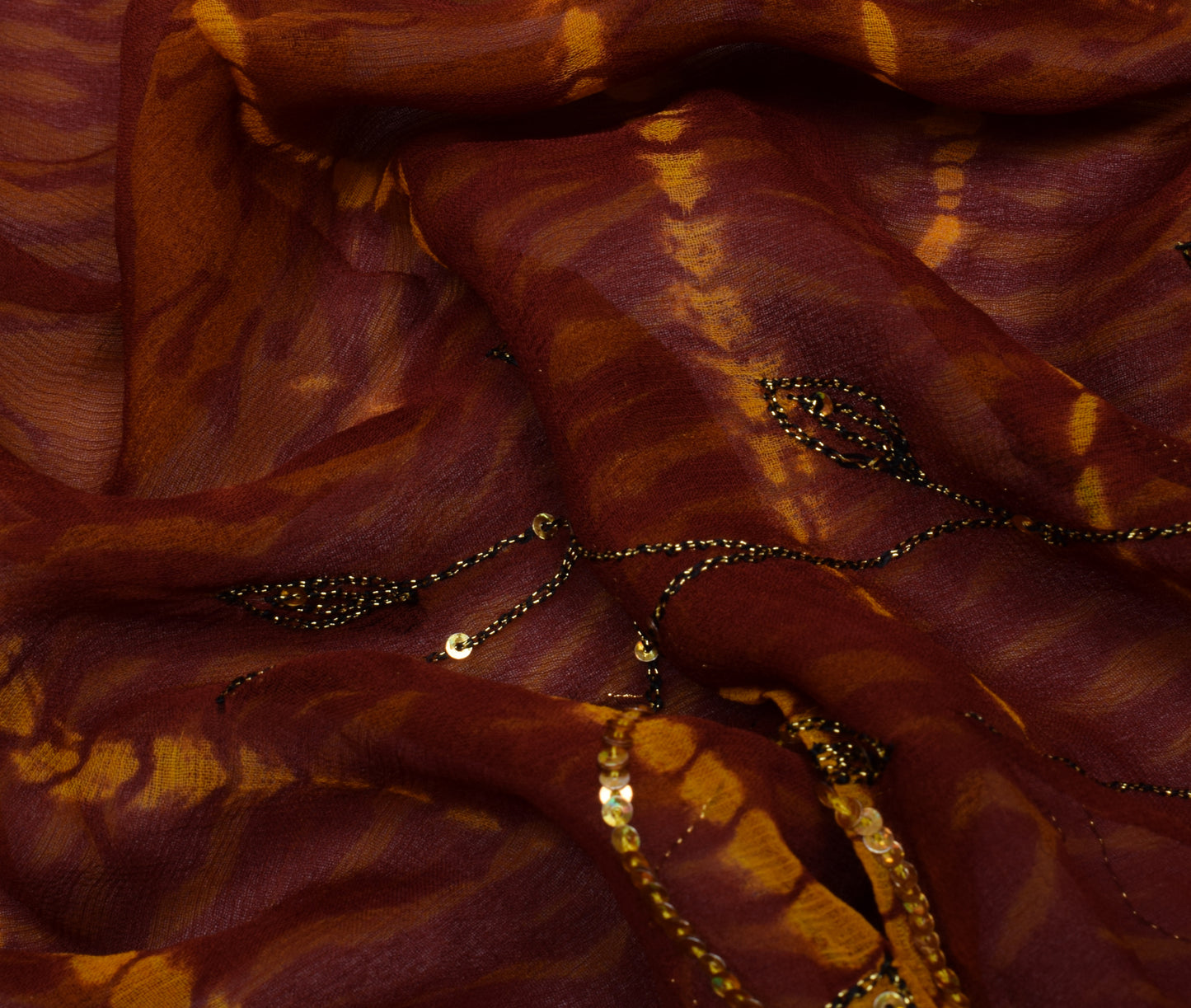 Sushila Vintage Mustard Saree Pure Georgette Silk Embroidered Sari Craft Fabric