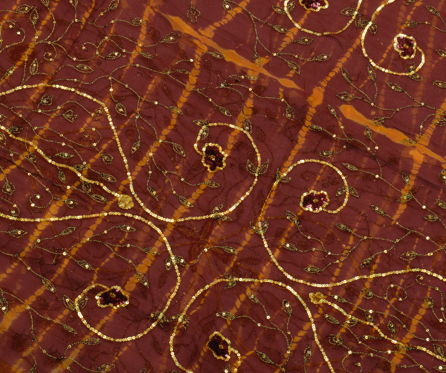 Sushila Vintage Mustard Saree Pure Georgette Silk Embroidered Sari Craft Fabric