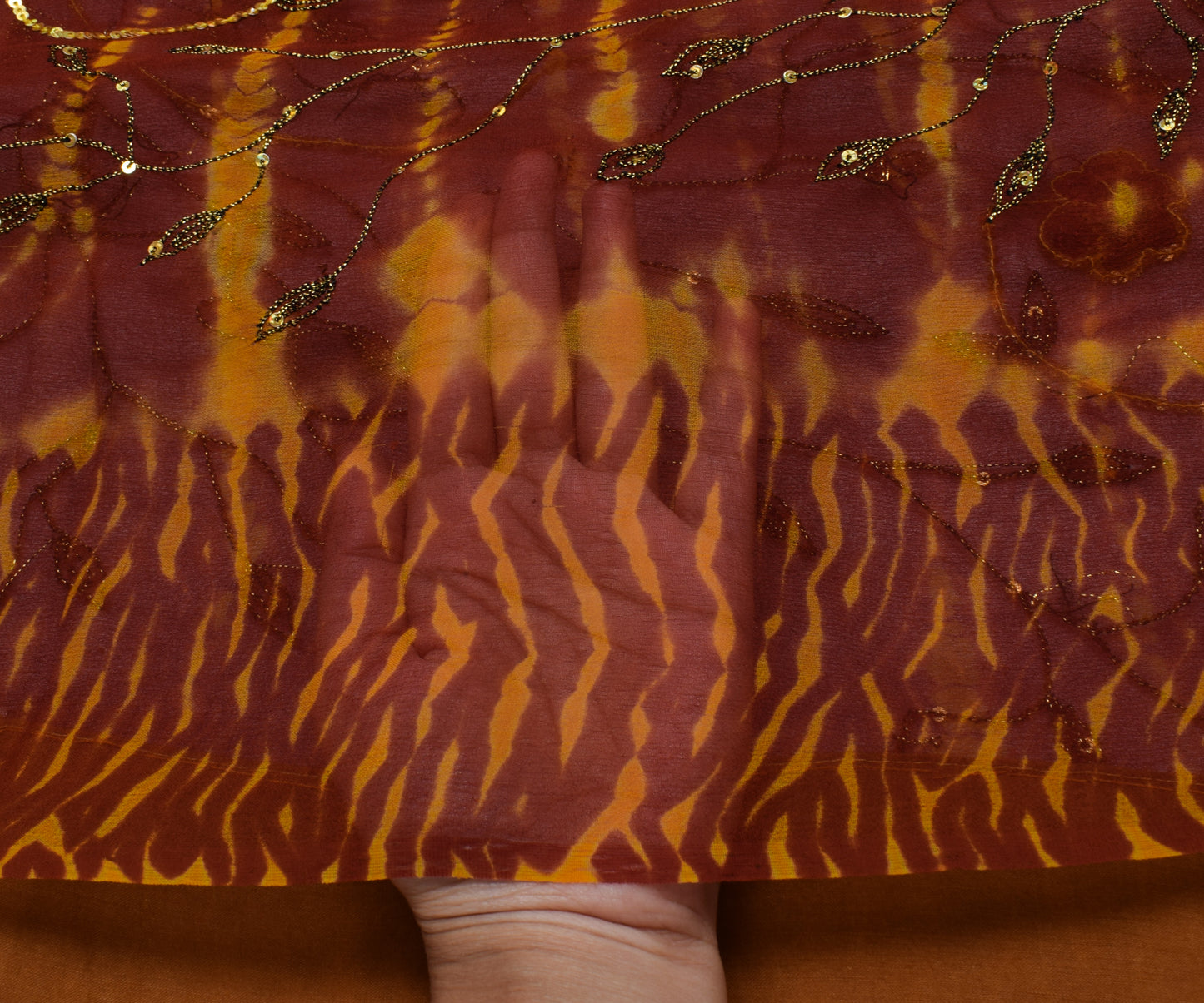 Sushila Vintage Mustard Saree Pure Georgette Silk Embroidered Sari Craft Fabric