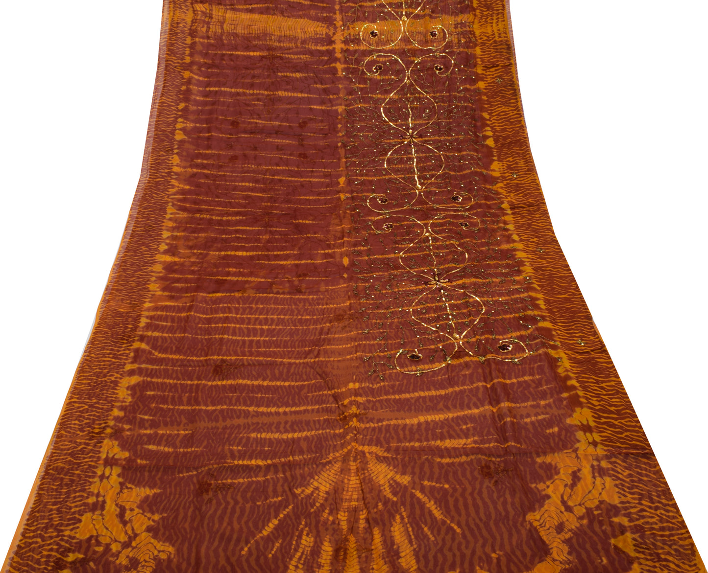 Sushila Vintage Mustard Saree Pure Georgette Silk Embroidered Sari Craft Fabric