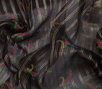 Sushila Vintage Indian Black Saree 100% Pure Silk Printed Floral Sari Fabric