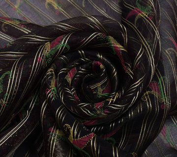 Sushila Vintage Indian Black Saree 100% Pure Silk Printed Floral Sari Fabric
