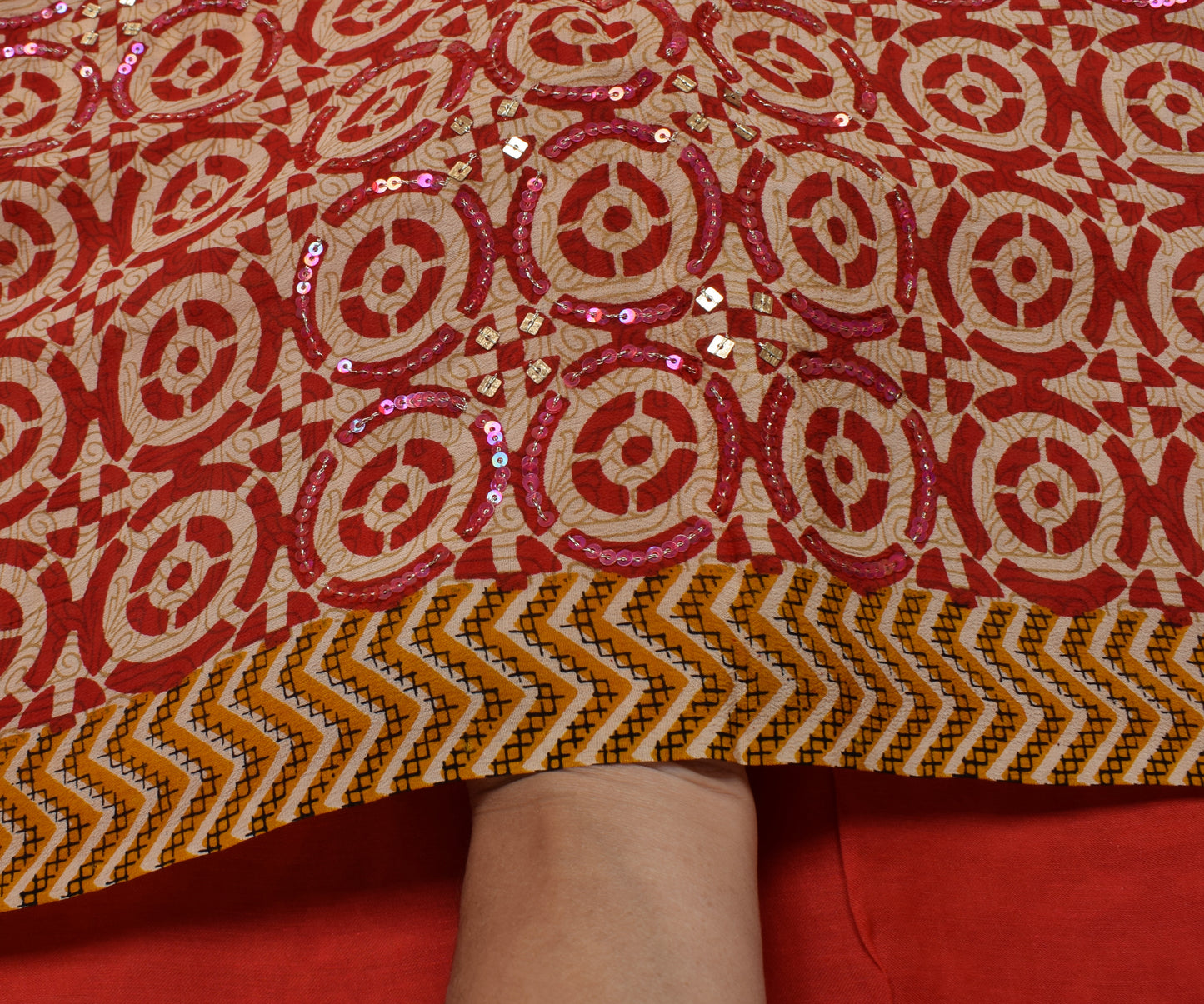 Sushila Vintage Indian Cream Saree Pure Crepe Silk Printed Sari 5 Yard Fabric