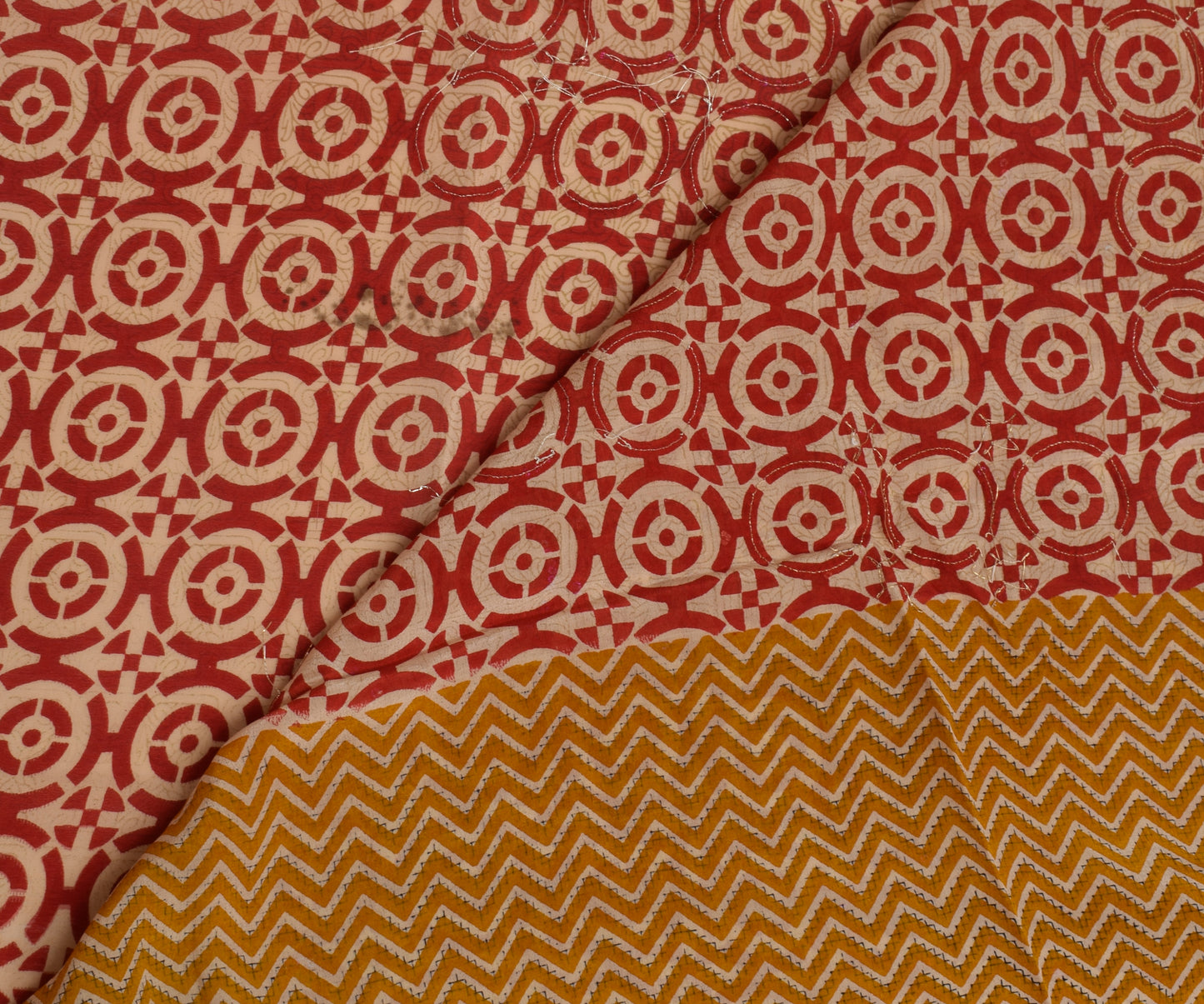 Sushila Vintage Indian Cream Saree Pure Crepe Silk Printed Sari 5 Yard Fabric