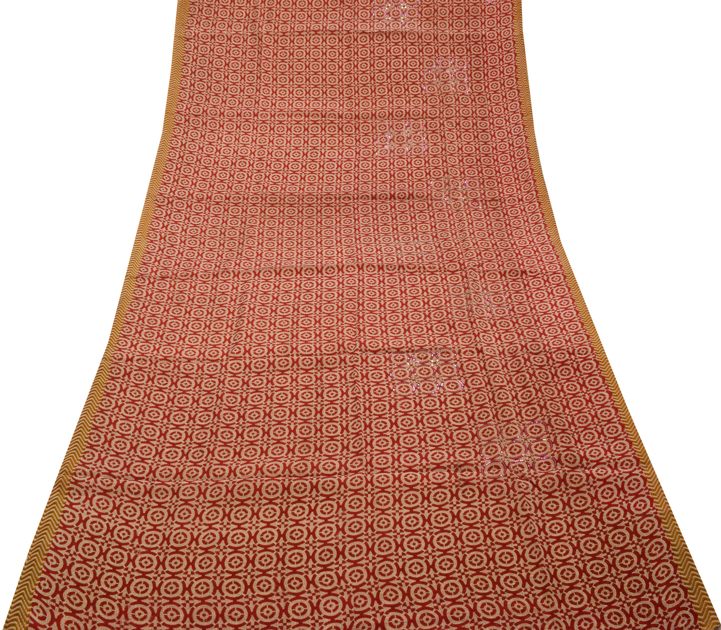 Sushila Vintage Indian Cream Saree Pure Crepe Silk Printed Sari 5 Yard Fabric