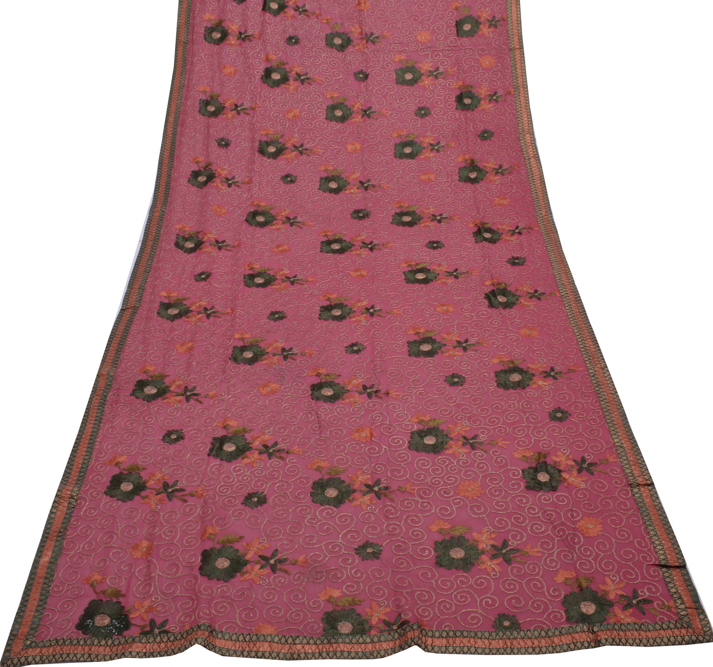 Sushila Vintage Purple Saree Pure Georgette Silk Embroidered Floral Sari Fabric