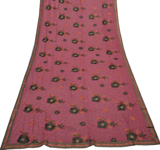 Sushila Vintage Purple Saree Pure Georgette Silk Embroidered Floral Sari Fabric