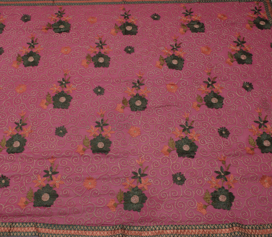 Sushila Vintage Purple Saree Pure Georgette Silk Embroidered Floral Sari Fabric