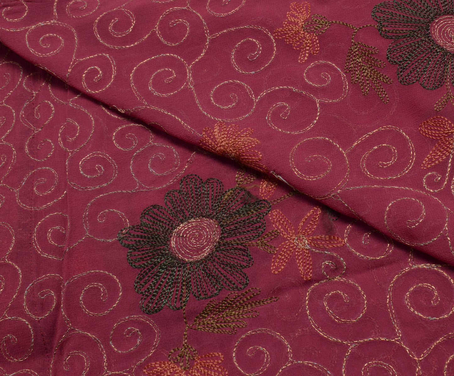 Sushila Vintage Purple Saree Pure Georgette Silk Embroidered Floral Sari Fabric