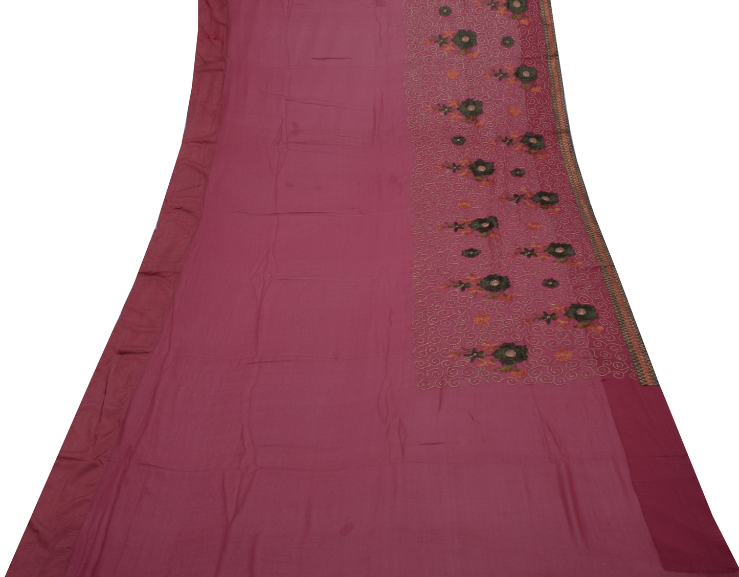 Sushila Vintage Purple Saree Pure Georgette Silk Embroidered Floral Sari Fabric