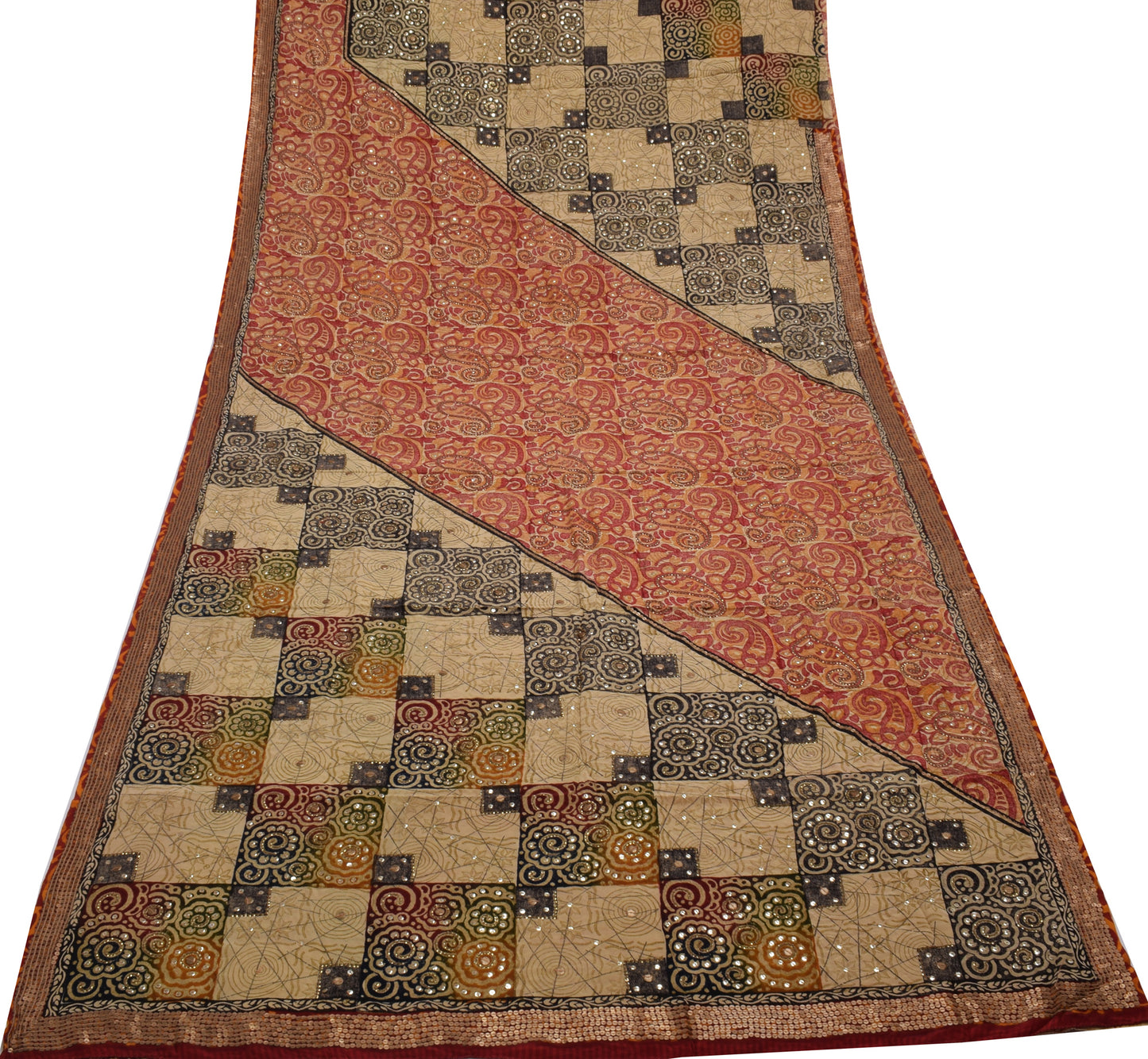 Sushila Vintage Indian Saree Pure Crepe Silk Printed Floral Sari Craft Fabric