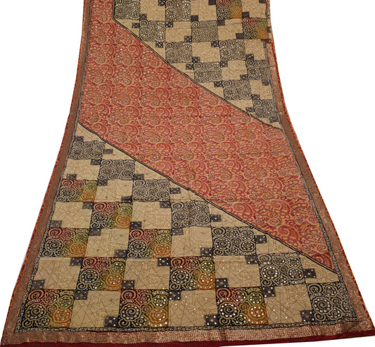 Sushila Vintage Indian Saree Pure Crepe Silk Printed Floral Sari Craft Fabric