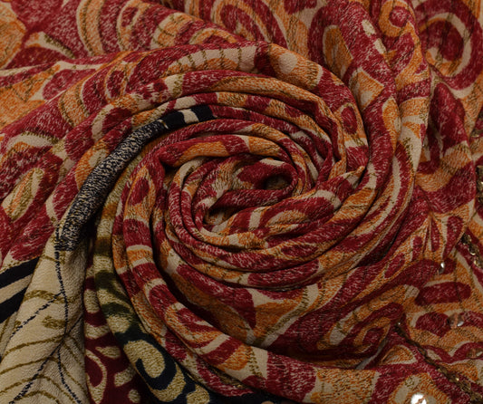 Sushila Vintage Indian Saree Pure Crepe Silk Printed Floral Sari Craft Fabric