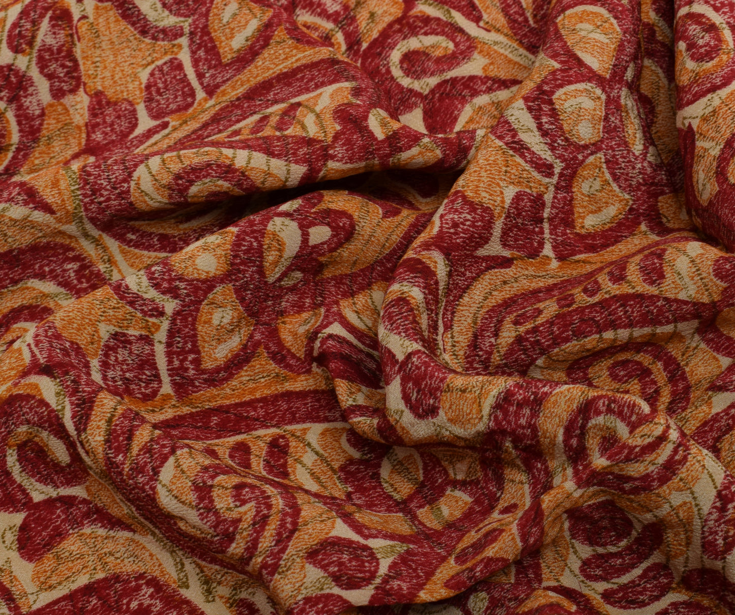 Sushila Vintage Indian Saree Pure Crepe Silk Printed Floral Sari Craft Fabric