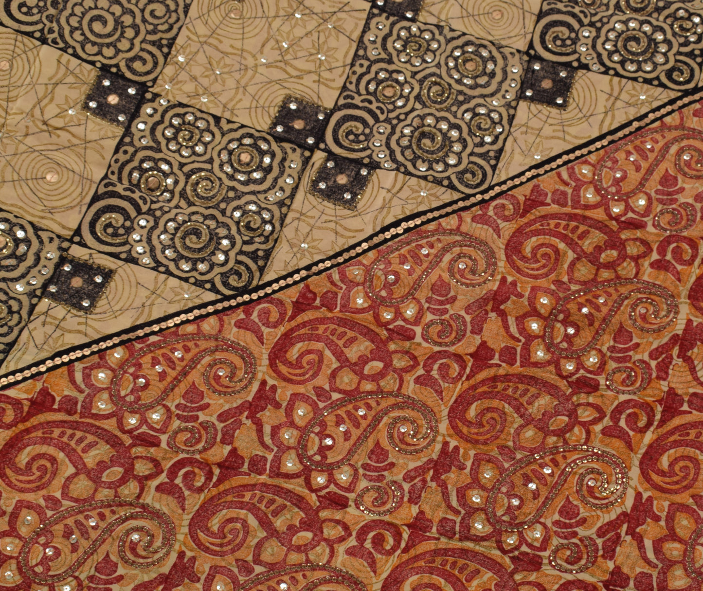 Sushila Vintage Indian Saree Pure Crepe Silk Printed Floral Sari Craft Fabric