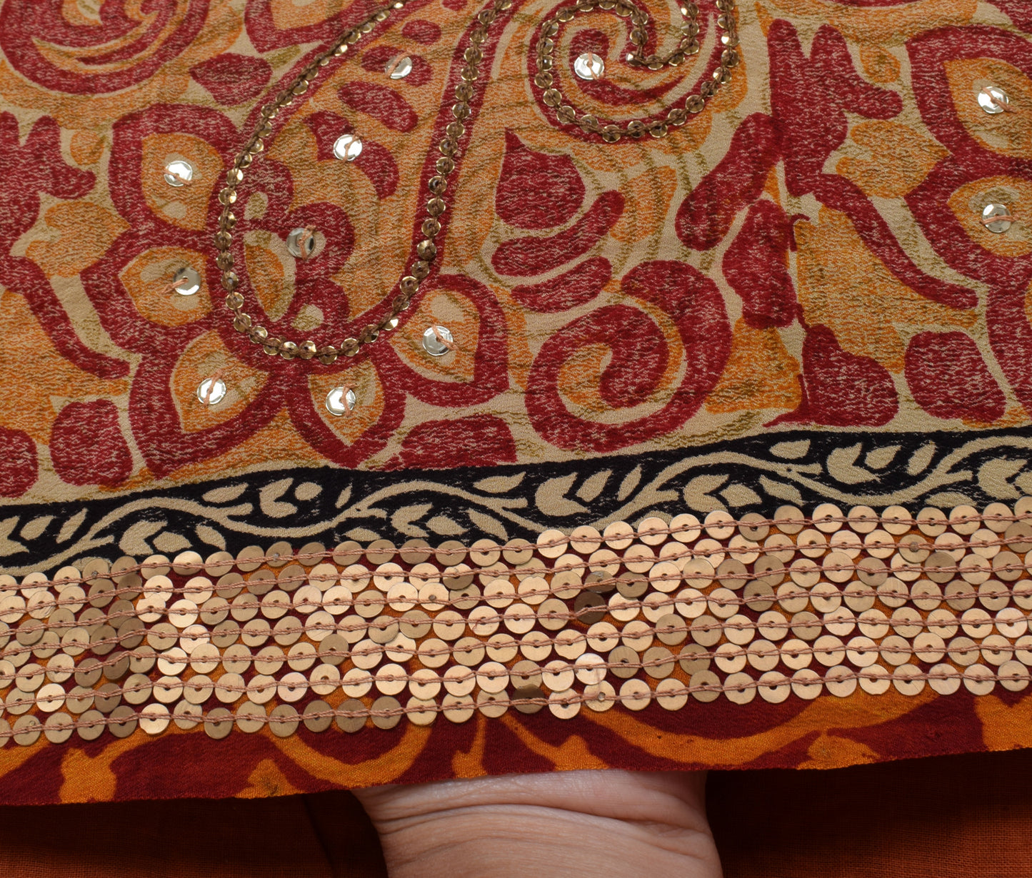 Sushila Vintage Indian Saree Pure Crepe Silk Printed Floral Sari Craft Fabric