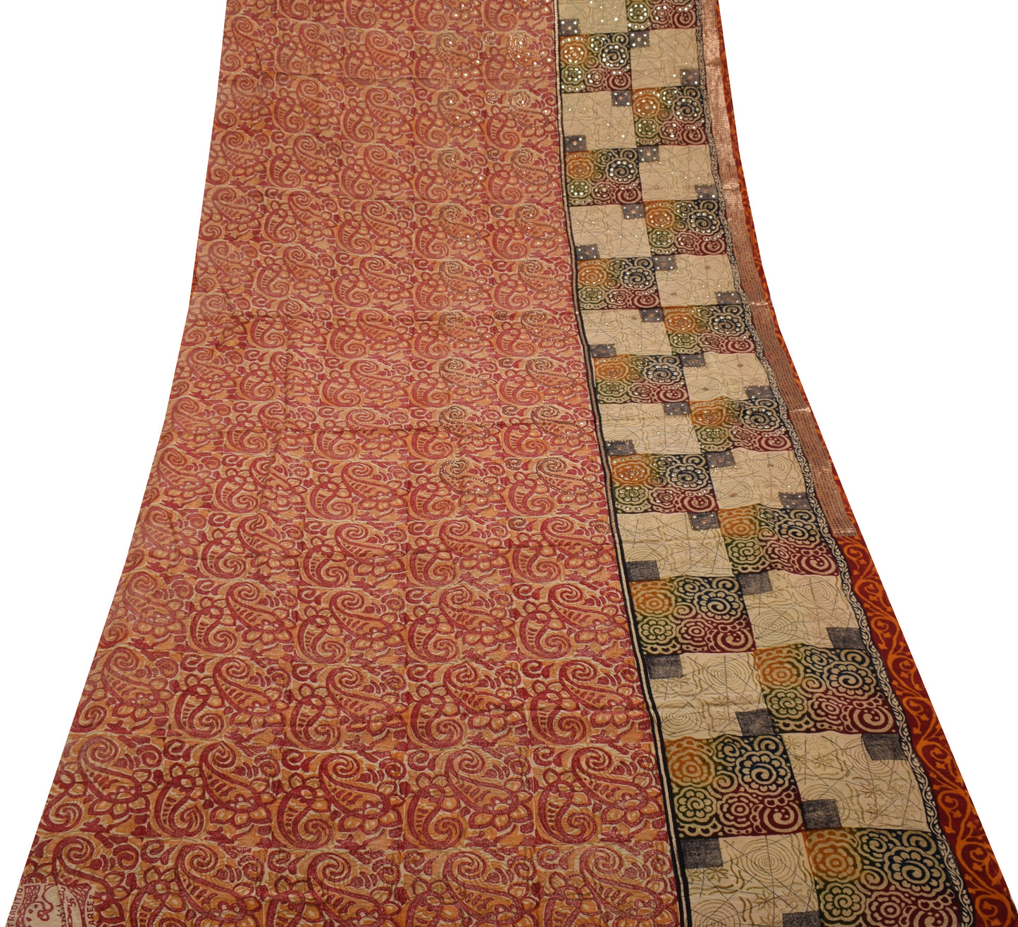 Sushila Vintage Indian Saree Pure Crepe Silk Printed Floral Sari Craft Fabric