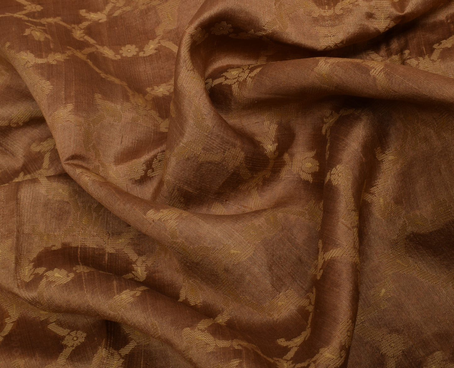 Sushila Vintage Brown Saree 100% Pure Silk Woven Floral Sari Craft 5 Yard Fabric