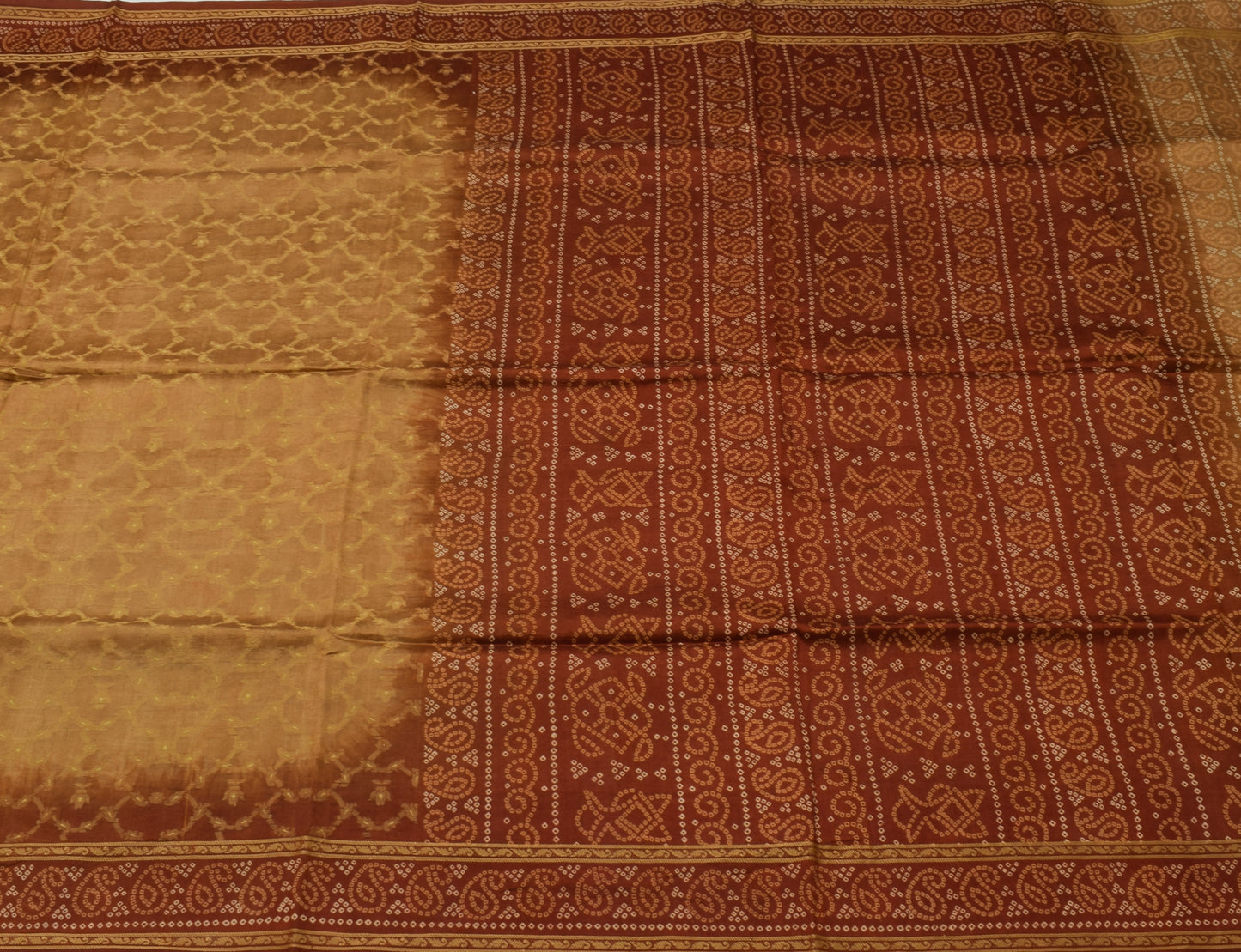 Sushila Vintage Brown Saree 100% Pure Silk Woven Floral Sari Craft 5 Yard Fabric