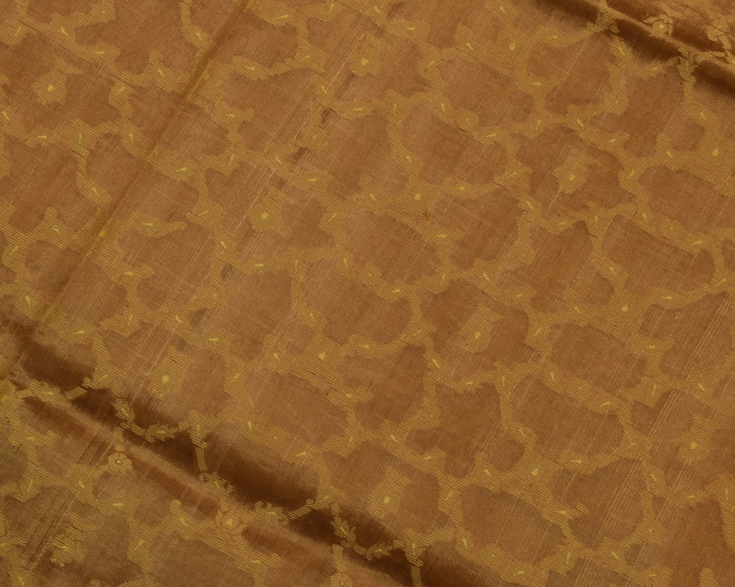 Sushila Vintage Brown Saree 100% Pure Silk Woven Floral Sari Craft 5 Yard Fabric